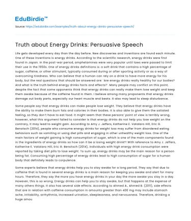 Truth about Energy Drinks: Persuasive Speech
