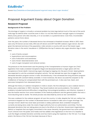 Proposal Argument Essay about Organ Donation