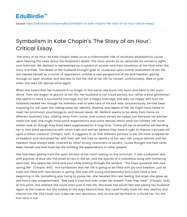 Symbolism in Kate Chopin’s ‘The Story of an Hour’: Critical Essay