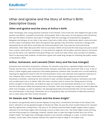 Uther and Igraine and the Story of Arthur’s Birth: Descriptive Essay