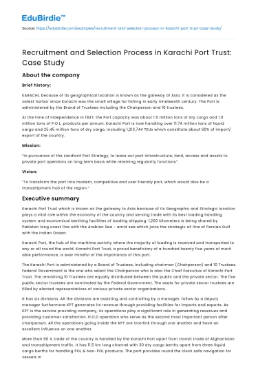 Recruitment and Selection Process in Karachi Port Trust: Case Study