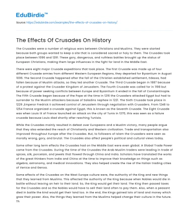 The Effects Of Crusades On History
