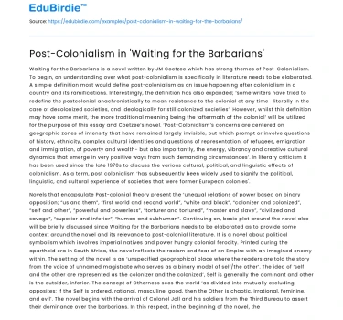 Post-Colonialism in ‘Waiting for the Barbarians’
