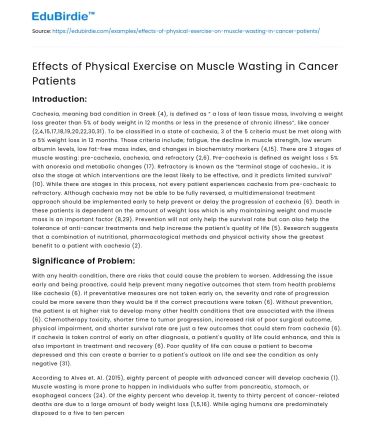 Effects of Physical Exercise on Muscle Wasting in Cancer Patients