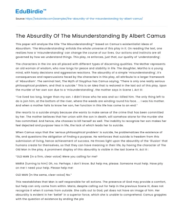 The Absurdity Of The Misunderstanding By Albert Camus