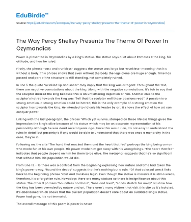 The Way Percy Shelley Presents The Theme Of Power In Ozymandias
