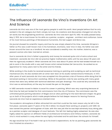 Leonardo Da Vinci’s Innovations