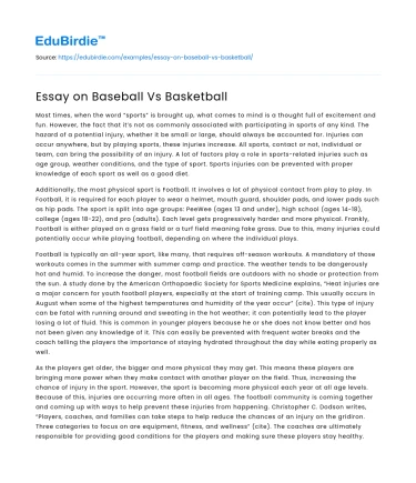 Essay on Baseball Vs Basketball
