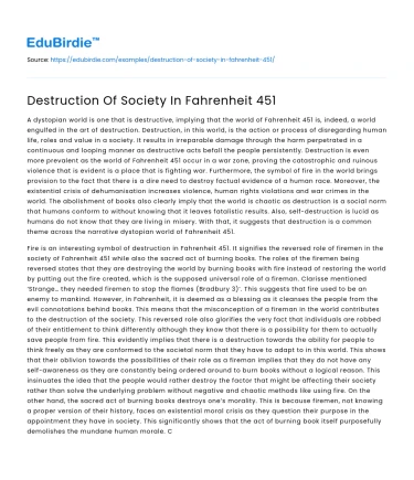 Destruction Of Society In Fahrenheit 451