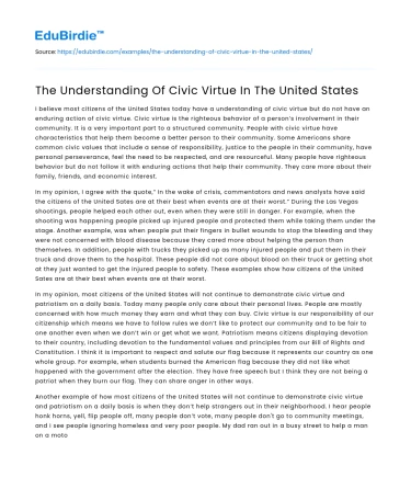 The Understanding Of Civic Virtue In The United States
