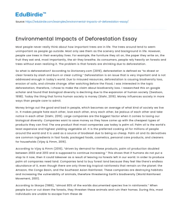 Environmental Impacts of Deforestation Essay