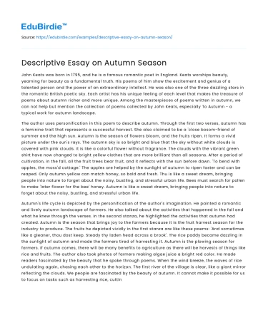 Descriptive Essay on Autumn Season