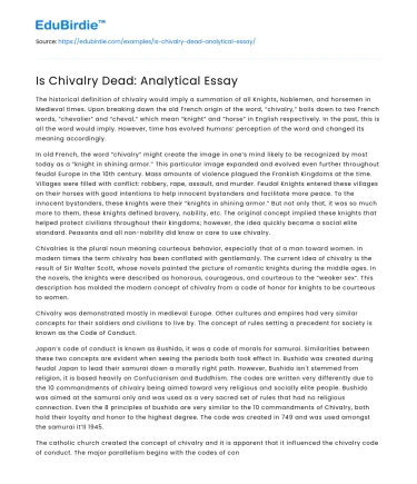 Is Chivalry Dead: Analytical Essay