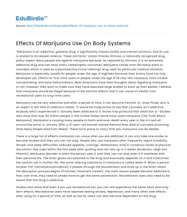 Effects Of Marijuana Use On Body Systems