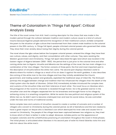 Theme of Colonialism in ‘Things Fall Apart’: Critical Analysis Essay