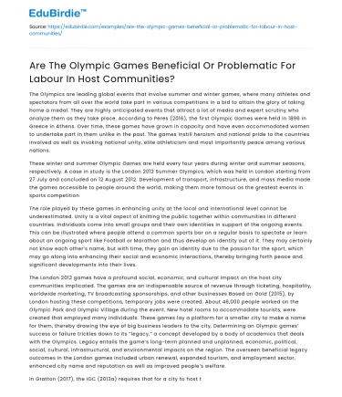 Impact of Olympic Games on Host Communities’ Labor