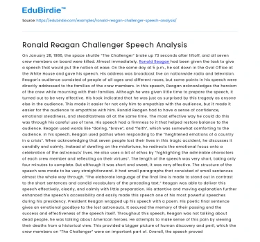 Ronald Reagan Challenger Speech Analysis