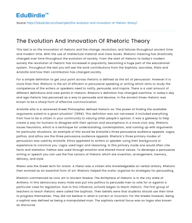 The Evolution And Innovation Of Rhetoric Theory
