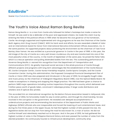 The Youth’s Voice About Ramon Bong Revilla