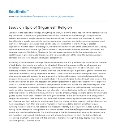 Essay on ‘Epic of Gilgamesh’ Religion
