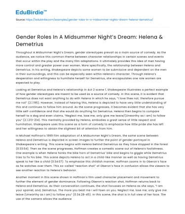 Gender Roles In A Midsummer Night’s Dream: Helena & Demetrius