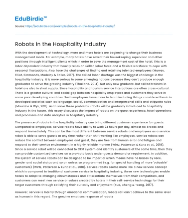 Robots in the Hospitality Industry