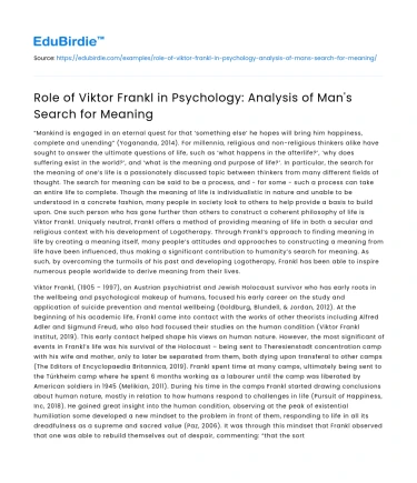 Role of Viktor Frankl in Psychology: Analysis of Man’s Search for Meaning