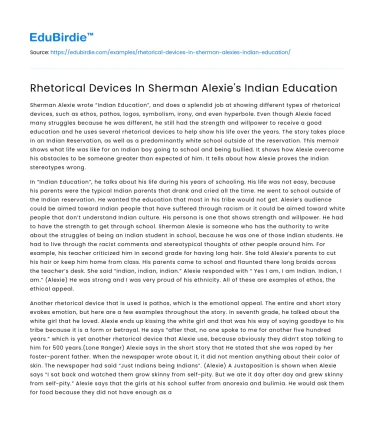 Rhetorical Devices In Sherman Alexie’s Indian Education