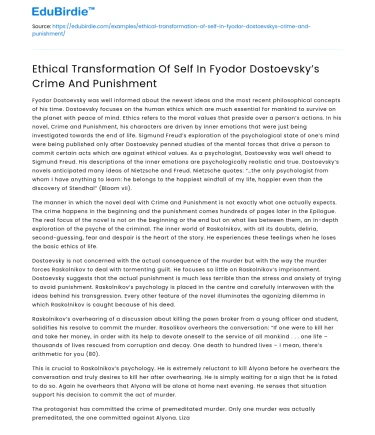 Ethical Transformation Of Self In Fyodor Dostoevsky’s Crime And Punishment