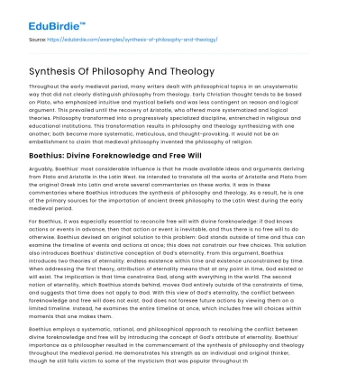 Synthesis Of Philosophy And Theology
