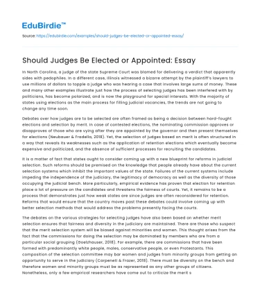 Should Judges Be Elected or Appointed: Essay