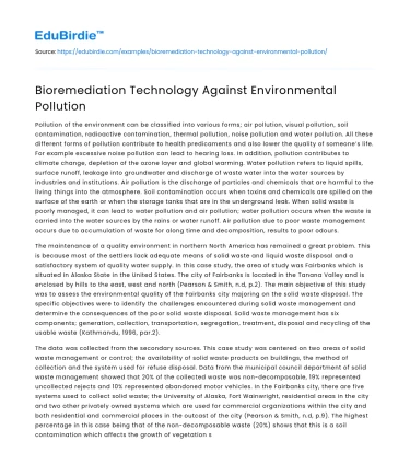 Bioremediation Technology Against Environmental Pollution
