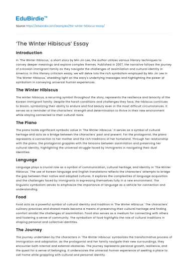 ‘The Winter Hibiscus’ Essay