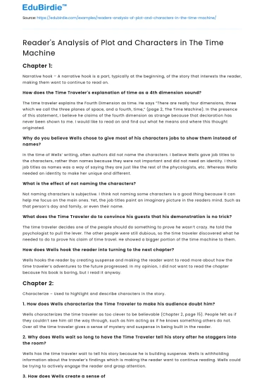 Reader’s Analysis of Plot and Characters in The Time Machine