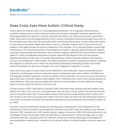 Does Crazy Eyes Have Autism: Critical Essay