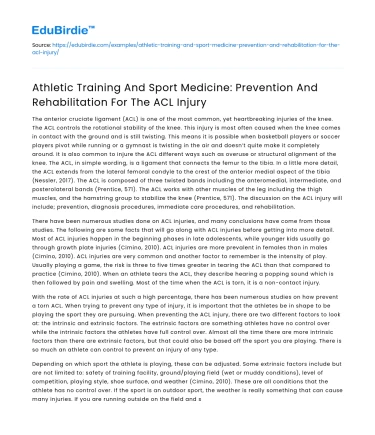 ACL Injury Prevention and Rehabilitation in Sports Medicine