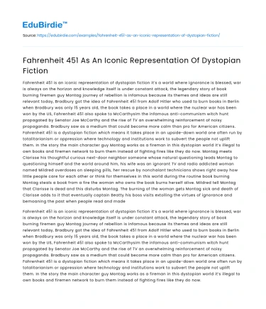 Fahrenheit 451 As An Iconic Representation Of Dystopian Fiction