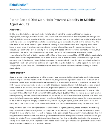 Plant-Based Diets: A Path to Preventing Obesity in Middle Age