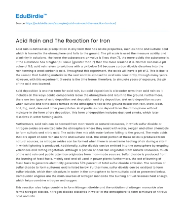 Acid Rain and The Reaction for Iron