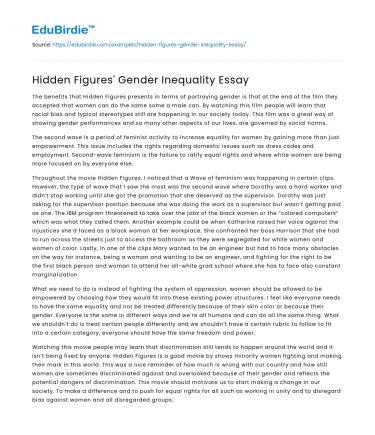 Hidden Figures’ Gender Inequality Essay
