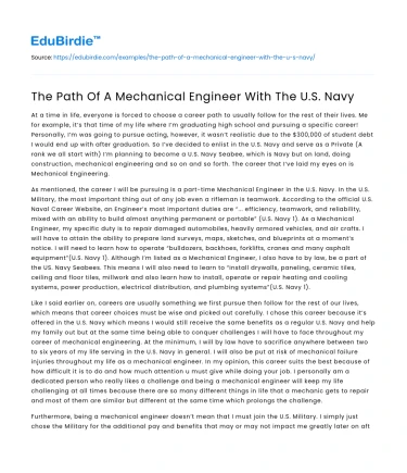 The Path Of A Mechanical Engineer With The U.S. Navy