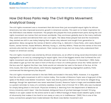 How Did Rosa Parks Help The Civil Rights Movement: Analytical Essay