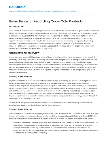 Buyer Behavior Regarding Coca-Cola Products