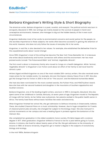 Barbara Kingsolver’s Writing Style & Short Biography