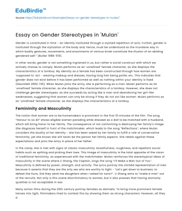 Essay on Gender Stereotypes in ‘Mulan’