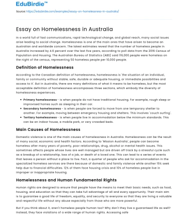 Essay on Homelessness in Australia