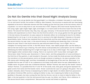 Do Not Go Gentle into that Good Night Analysis Essay