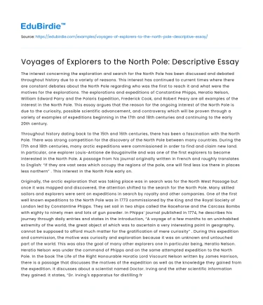 Voyages of Explorers to the North Pole: Descriptive Essay