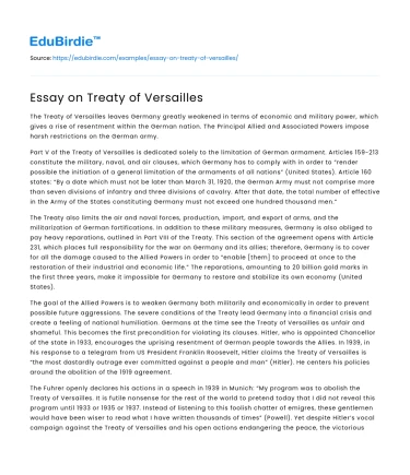 Essay on Treaty of Versailles