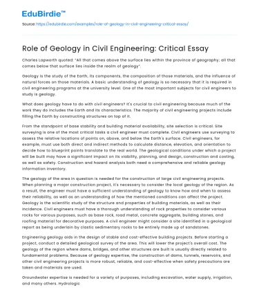 Role of Geology in Civil Engineering: Critical Essay